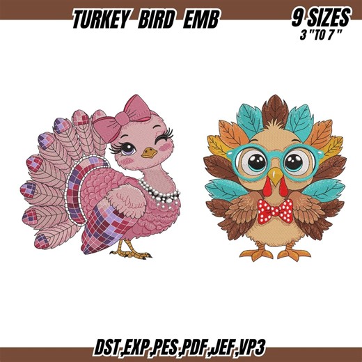 Turkey Embroidery Design, Turkey Bird With Bow Embroidery Design, Majestic Turkey Embroidery, Holiday Bird Machine Embroidery, 9 Sizes - Etsy Canada