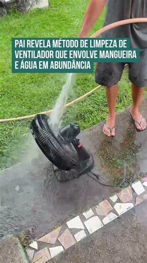 Pai revela método de limpeza de ventilador que envolve mangueira e água em abundância! 😮🫢🤣