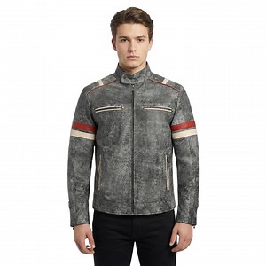 Men’s Distressed Gray Real Leather Motorcycle Jacket: Vintage Style Retro Biker Jacket - Etsy