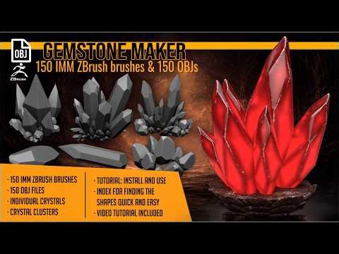 Gemstone Maker 150 IMM ZBrush brushes and 150 OBJs