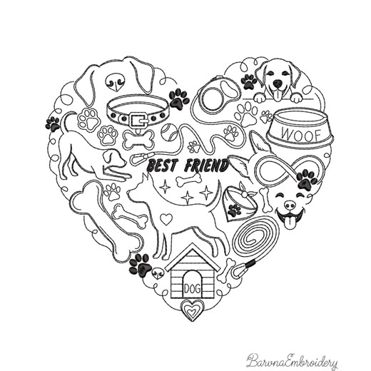 Dog Heart Machine Embroidery Design, Puppy Paw Embroidery Files, Line Art Designs (instant Download) - Etsy