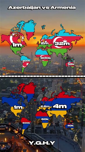 How many Azerbaijanis and Armenians are there on each continent#azerbaijan#armenia #map#mapping