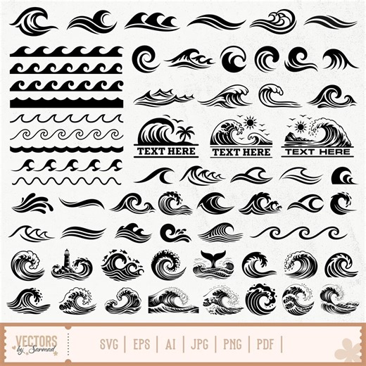 Wave SVG Bundle, Ocean Wave SVG, Sea Wave SVG, Wave Clip Art, Wave Cut Files, Wave Monogram, Beach Wave, Summer Waves, Ocean Themed Border - Etsy