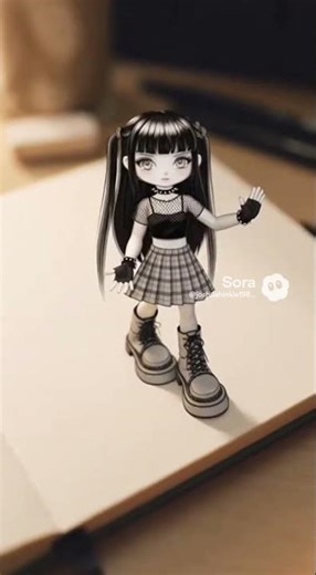 Drawing of a anime goth girl on a piece of paper comes to life part 1