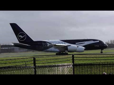Lufthansa A380 (100th Anniversary Livery) take off from Shannon Airport