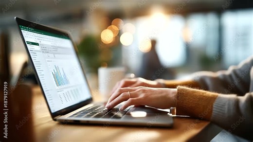 Accounting on laptop close up screen view hand typing financial data bookkeeping examination process fiscal record review accounting software interface audit documentation ass