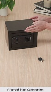 Small Mini Fire Safe Box for Home, 0.3 Cubic Feet Medication Lock Box, Security Money Safes with Digital Keypad, Spare Keys, Dorm Room Safe for Money, Jewelry, ID Documents