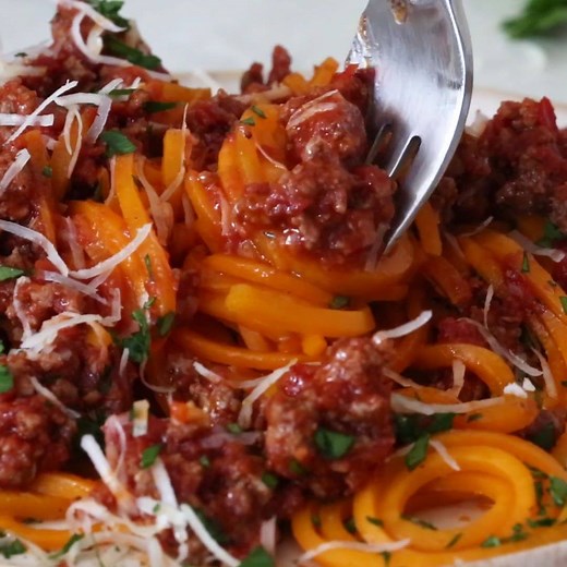 2M views · 10K reactions | Roasted Butternut Squash Noodles are healthy and delicious, great as a side dish or top it with your favorite meat sauce! I love them better than zucchini noodles because they don't get watery. https://www.skinnytaste.com/roasted-spiralized-butternut-squash/ | Skinnytaste | Facebook