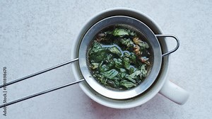 Refreshing mint-linden tea blend steeping, enhances health, strengthens immunity