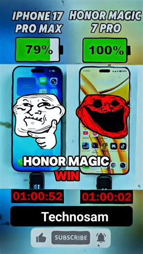1.3K views · 242 reactions | iPhone 17 Pro Max VS Honor Magic 7 Pro Charging Speed Test  | Sam Khan | Facebook