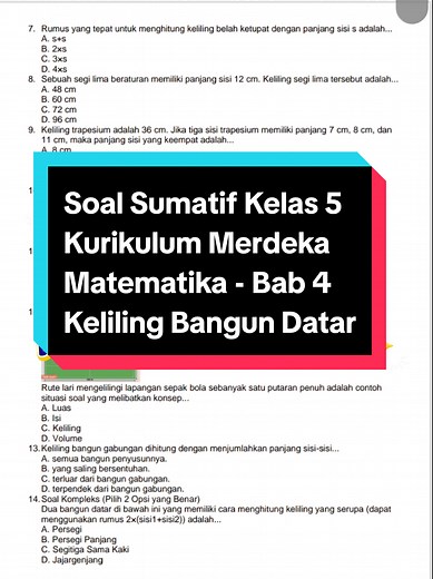 Soal Sumatif Matematika Kelas 5: Keliling Bangun Datar
