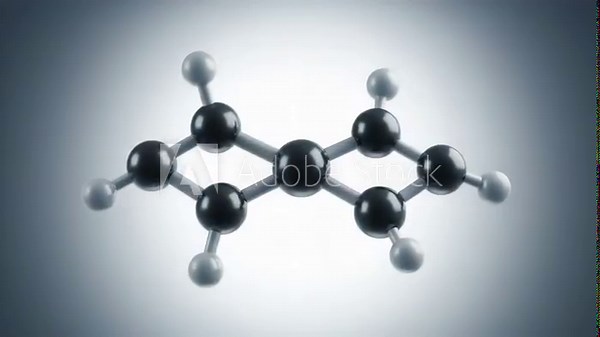 Realistic 3D animation of a cyclohexane molecule, showing its atomic structure of carbon and hydrogen atoms, used in scientific contexts.