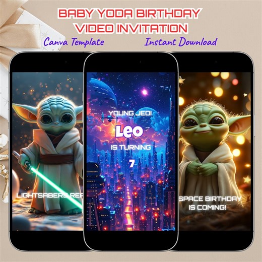 Baby Yoda Birthday Video Invitation, Star Wars Invite, Yoda Inspired Editable Canva Template, Animated MP4 Party Invite - Etsy
