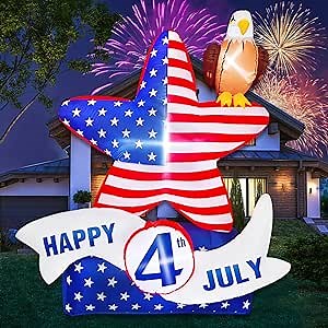 5.2FT 4th of July Inflatable Decorations,Star American Flying Bald Eagle with Build-in LEDs,Blow Up Yard Decoration Patriotic Independence Day Inflatables for Party Indoor, Outdoor, Lawn, Garden Decor