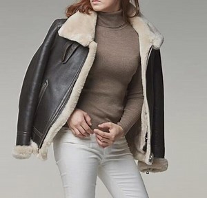 Women's Sheepskin Shearling B3 Bomber Jacket Genuine Leather Aviator Coat - Etsy