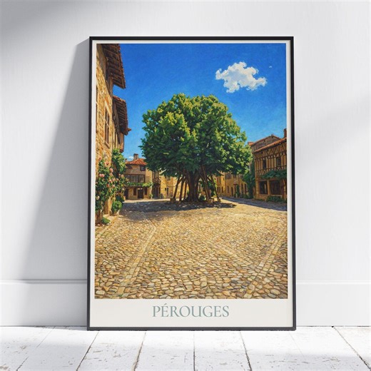 Pérouges France Travel Poster: Medieval Village Square Painted Art Print - Etsy