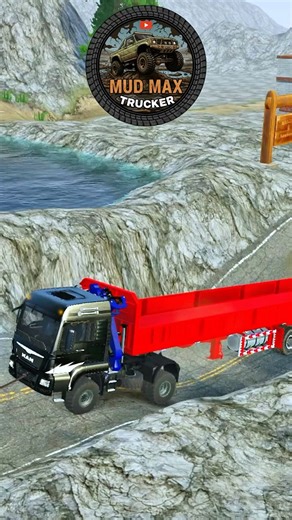 Spintires Mudrunner Truck #137 Blue Kraz Fuel Tanker Black MAN Truck on Dangerous Narrow Cliff Road