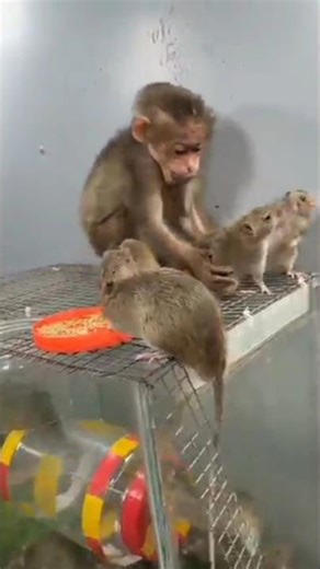 Rats and baby monkeys live very harmoniously #funny #animals #monkey #rat