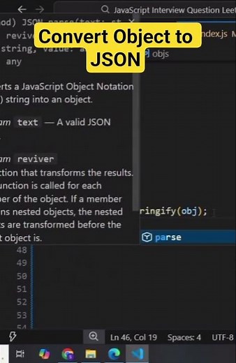 Convert Object to JSON in javascript #shorts #coding #ytshorts #javascript #json #shortvideo #code