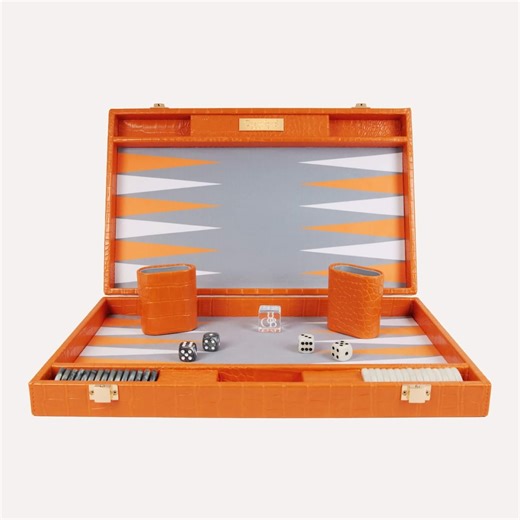 Orange Vegan Leather Backgammon Set With Crocodile Embossing — Tangerine | French Design | Luxury Gift - Etsy