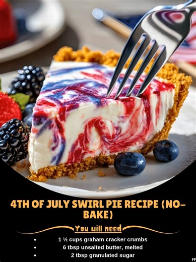 4th 😹 of July Swirl Pie Recipe (No-Bake) Ingredients: For the Crust: 1 ½ cups graham cracker crumbs 6 tbsp unsalted butter, melted 2 tbsp granulated sugar (optional, for extra sweetness) ..... Full Recipe in Coʍmеոτ 💬 🐥 | Tasty Recipes