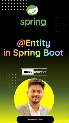 Chetan Ghate on Instagram: "Entity Annotation In Spring ✅ . Follow @codesnippet.java ✅ . #java #programmer #programming #code #coder #coding #coders #springboot"