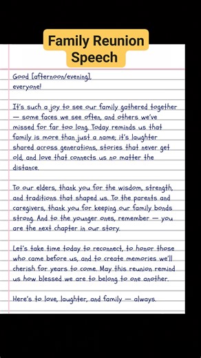 Speech writing idea part 73 #speech #familyreunionspeech | English Class