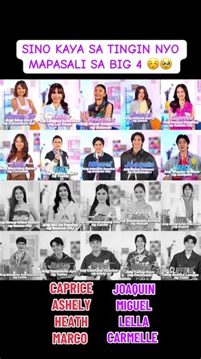 #BIG4 #PBB #BIGWINNER #CAPRICE 🩷🩷 SINO ANG BIG 4 NYO GUYS FOR ME LANG BAKA SILA ANG MAGING KASALI SA BIG 4 💗💗 MALAPIT NA ANG BIGNIGHT EXCITED NA BA ANG LAHAT 🥰🥰#everyone #pinoybigbrotherabscbn #caprice #everyonefollowershighlights @Pinoy Big Brother @caprice