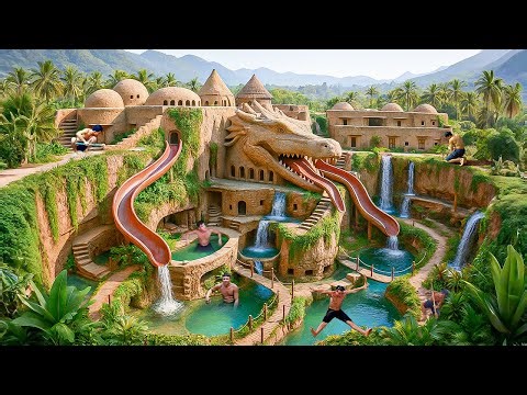Building a Stunning Crocodile-Shaped Jungle House with Complex Water Slides Using Primitive Tools