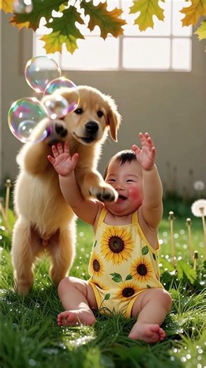 Cute Baby & Puppy Playing With Bubbles 🫧🐶 | Pure Happiness Moment