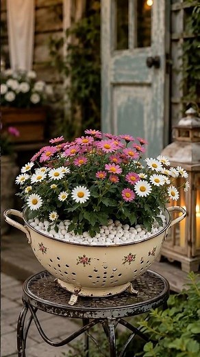 Old Colander Turned Into a Vintage Flower Planter