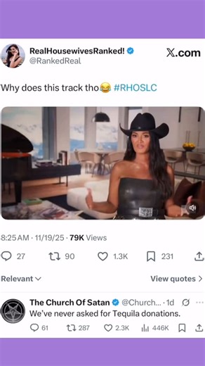 Bravo Snark Side on Instagram: "Who knew I’d be posting about the Church of Satan today, but here we are. They deny asking Lisa for Free tequila, I don’t know if she said they did ask or if they were to ask, but here we are. And I await Wendy’s to rebuke them in the name of Jesus. (RealHouseWives Ranked on X) _____________________________ #rhoslc #realhousewives #saltlakecity #realhousewivesofsaltlakecity #lisabarlow #realitytvshow #realitytvdrama #gossip #bravosnarkside"