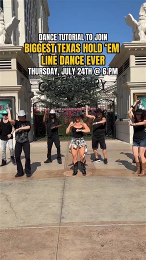 Las Vegas on Instagram: "@beyonce fans! Here’s the easy dance tutorial to join us for the biggest Cowboy Carter Texas Hold ‘Em line dance ever on the Vegas Strip! 👇 Thursday, July 24th at 6PM. Outside the Green Fairy Garden at @caesarspalace. Everyone’s welcome! #LasVegas #Beyonce #LineDance #TexasHoldEm #CowboyCarter"