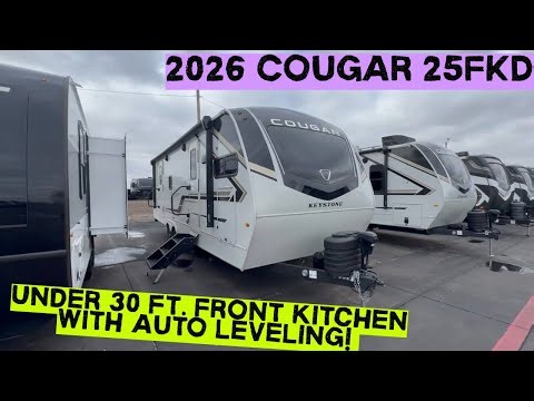 Front Kitchen Travel Trailer With Auto Leveling! 2026 Keystone Cougar 25FKD