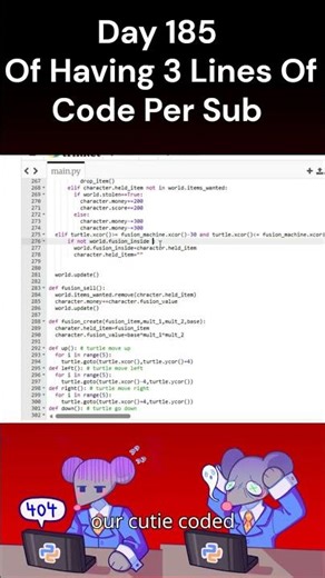Day 185 Of 1 Subscriber = 3 Lines Of Code #coding #python #programming