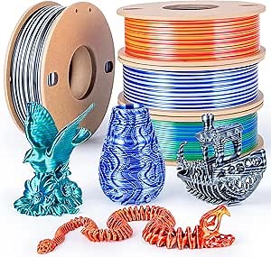 Silk Rainbow PLA Filament 1.75mm Silk PLA 3D Printer Filament Shiny Fast Color Changing Gradient Filament 3D Printing Filament Fit Most FDM Printers, 250g X 4 Gradient Multiple Spools, 4Pack6