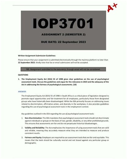 IOP3701 Assignment 2 Semester 2 Due 22 September 2023