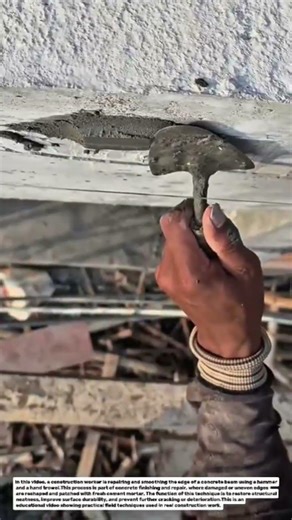 Manual Cement Edge Finishing with Hammer and Trowel | Concrete Surface Repair Technique.