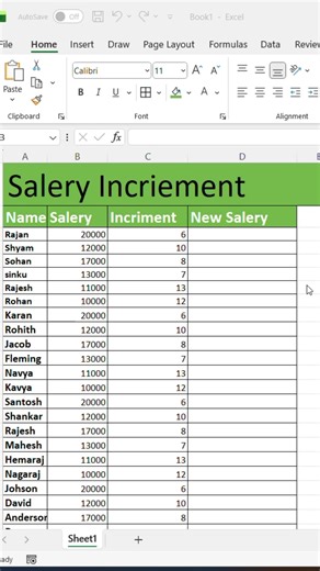 Excel Salary Increment Trick 😱 | New Salary Auto Calculate Aaj bhi bahut log Excel me New Salary calculate nahi kar paate 😮 Is short Reel me maine aapko dikhaya hai: ✔ Salary par % Increment ka formula ✔ New Salary automatic calculate ✔ HR / Office salary sheet ka real use 📌 Excel Formula: =B2 (B2*C2/100) Agar aap Office, HR, Student ya Accountant ho to yeh Reel save & share zaroor kare 🔥 👍 Like | 🔁 Share | 🔔 Follow Excel salary formula Salary increment excel New salary calculate Excel HR