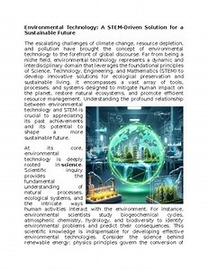 Environmental Technology & STEM Worksheet Sub-Plan or Classwork & Homework