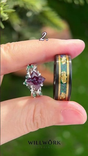 Blue Sandstone Engagement Ring Set | Solid Gold Galaxy Inspired Couple Ring