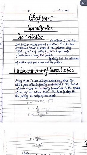 Gravitation💗✨ | Class 9th physics😌 chapter 3 | Handwritten notes with pdf | #notes