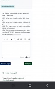 3.5 Identify the following aspects related to the NCF document:... | Filo