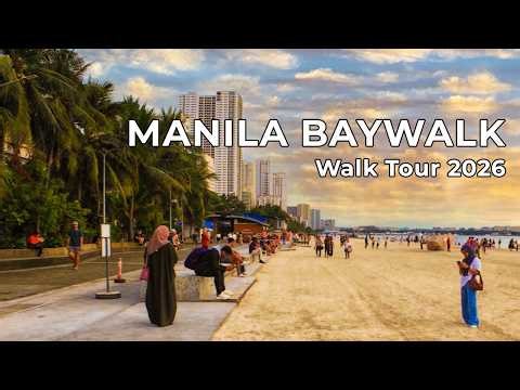Manila Baywalk Walkthrough from Dolomite Beach 🇵🇭 | 4K Ambient City Walk (2026)