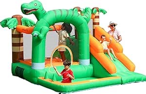 Bounce House Kids Bouncy Castle with Ball Pit Inflatable Dinosaur Bouncer with Long Slide,Air Blower for Backyard