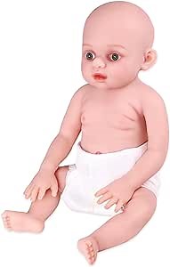 Full Silicone Reborn Baby Dolls Girl Bald Open Eyes 17.3 Inch Baby Simulator Realistic Baby Dolls Full Body Silicone Baby Dolls That Look Real (Ivory)