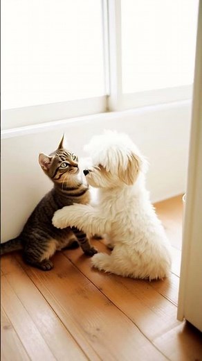 Kitten Hugs Puppy and Melts Hearts🐶😺