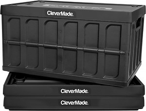 CleverMade Heavy Duty Collapsible Trunk Tote Crate with Lid, 46L (12 Gal), Obsidian, 3 Pack