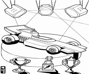 Racing car and trophies, Hot Wheels coloring page printable game