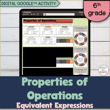 Properties of Operations Equivalent Expressions DIGITAL Activity 6th Grade
